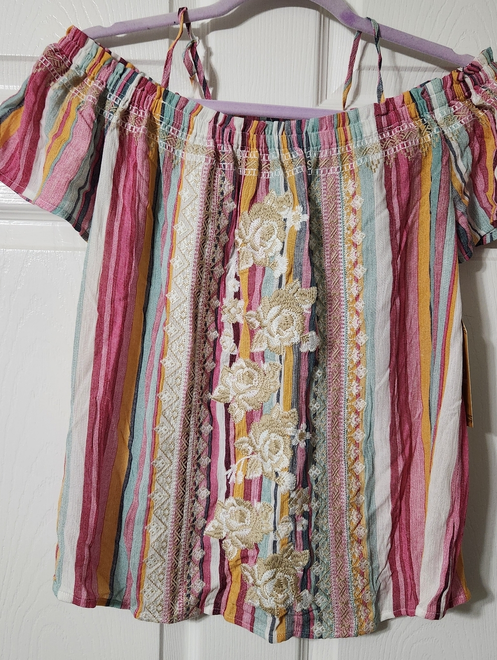ANDREE BY UNIT Multicolor Striped, Embroidered Top